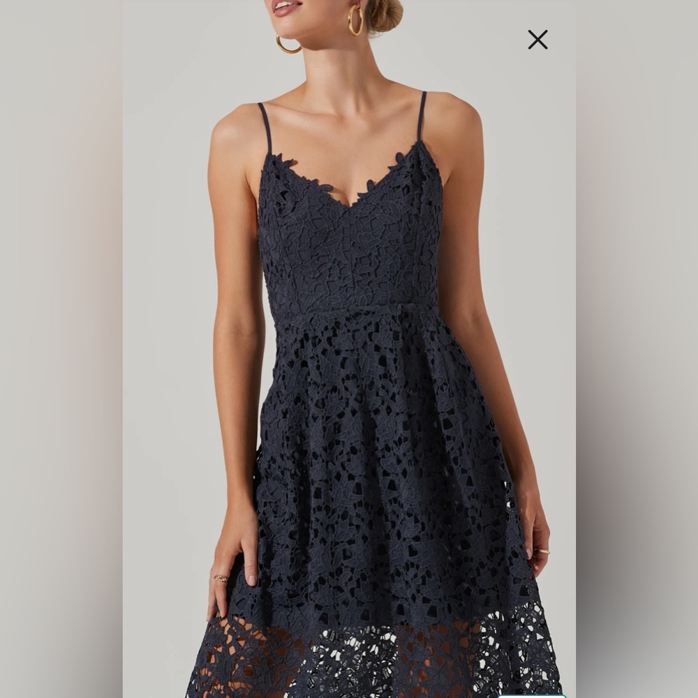 Astr Navy Blue Lace Midi Dress